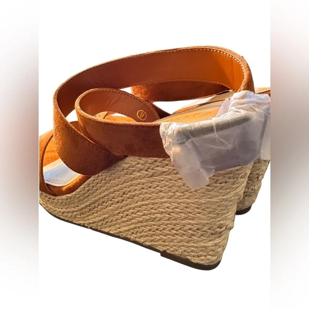 New Coutgo Women's Wedge Sandals Cross Strap Espadrille Platform Size 9 Brown